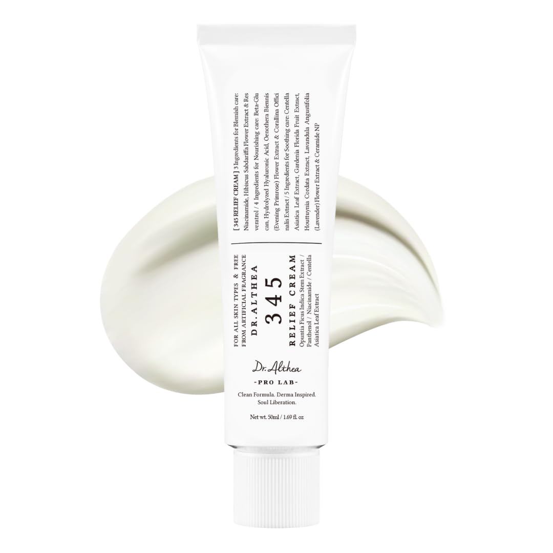 Dr.Althea 345 Relief Cream | Daily Face Moisturizer | Blemish Relief Care | Soothing Recovery & Moisture with Niacinamide, Panthenol | Korean Vegan Skincare for All Skin Types | 1.7 Fl Oz (Pack of 1)