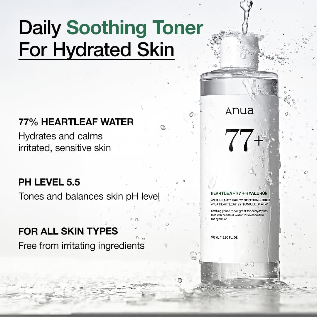 Anua Heartleaf 77% Soothing Toner I pH 5.5 Trouble Care, Calming Skin, Refreshing, Hydrating, Purifying, Cruelty Free, Vegan,(250ml / 8.45 fl.oz.)