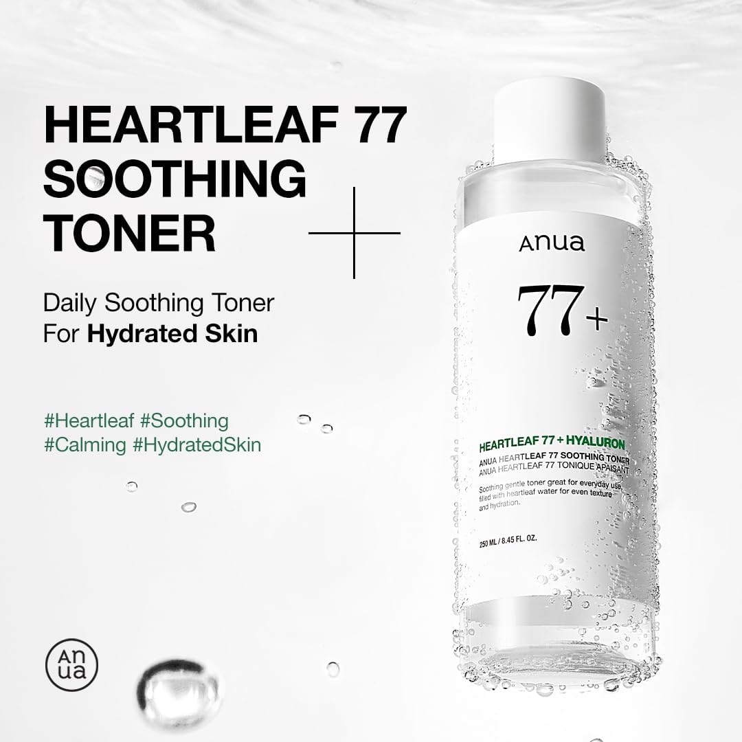 Anua Heartleaf 77% Soothing Toner I pH 5.5 Trouble Care, Calming Skin, Refreshing, Hydrating, Purifying, Cruelty Free, Vegan,(250ml / 8.45 fl.oz.)