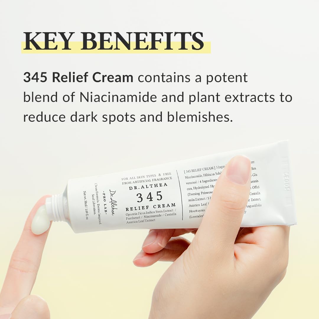 Dr.Althea 345 Relief Cream | Daily Face Moisturizer | Blemish Relief Care | Soothing Recovery & Moisture with Niacinamide, Panthenol | Korean Vegan Skincare for All Skin Types | 1.7 Fl Oz (Pack of 1)