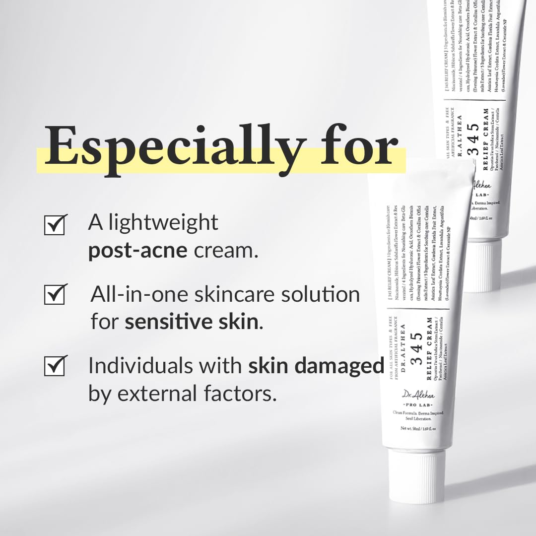 Dr.Althea 345 Relief Cream | Daily Face Moisturizer | Blemish Relief Care | Soothing Recovery & Moisture with Niacinamide, Panthenol | Korean Vegan Skincare for All Skin Types | 1.7 Fl Oz (Pack of 1)