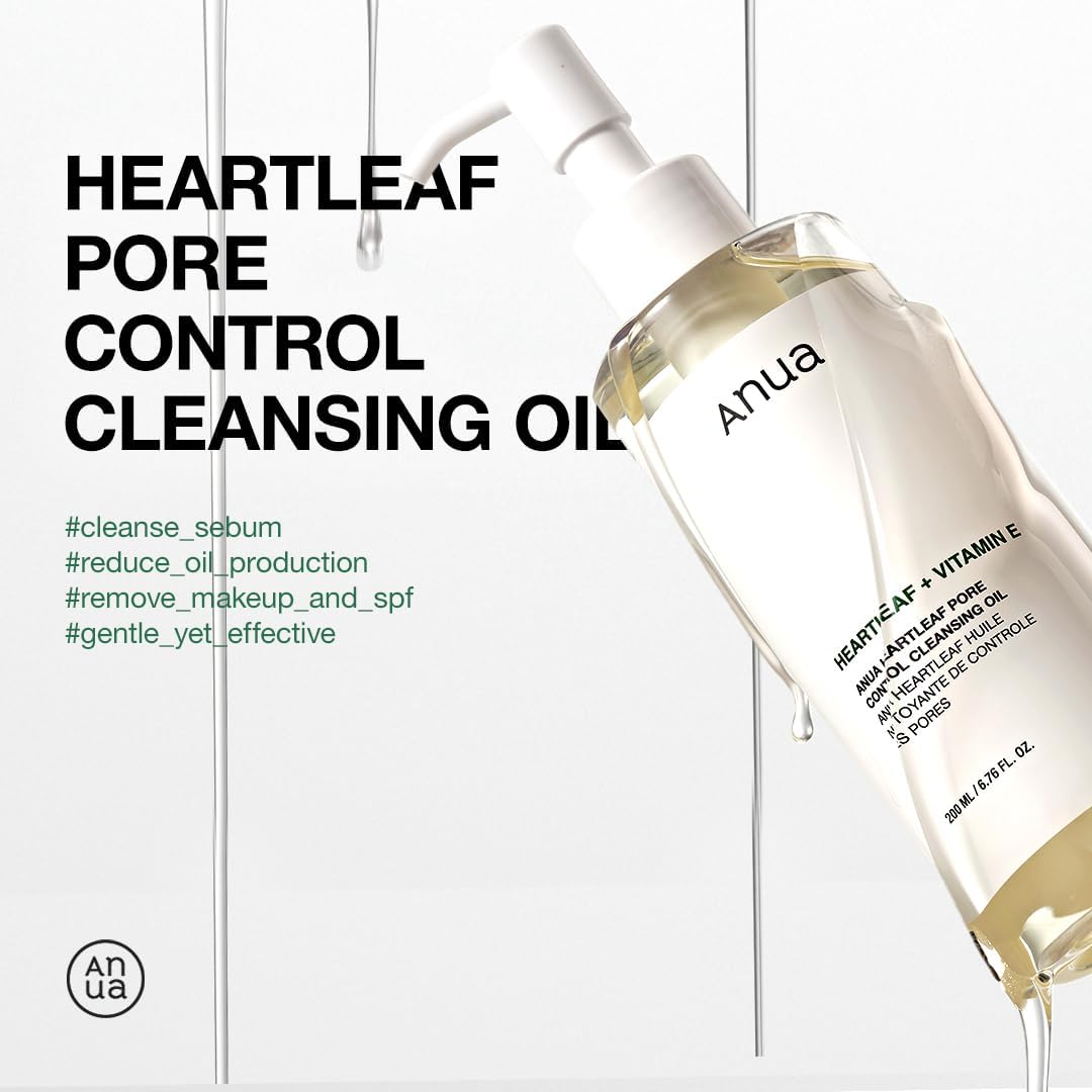 ANUA Heartleaf Pore Control Cleansing Oil Korean Facial Cleanser, Daily Makeup Blackheads Removal 6.76 fl oz(200ml)